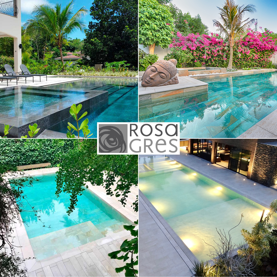 Porcelain tiles for indoor and outdoor swimming pools