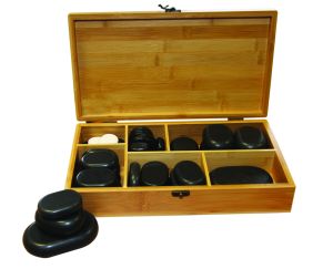 50 piece hot stone set in wooden box photo