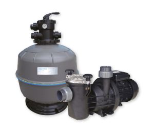24” Exotuf filter, valve, sand, 1hp Swimflo pump & base photo